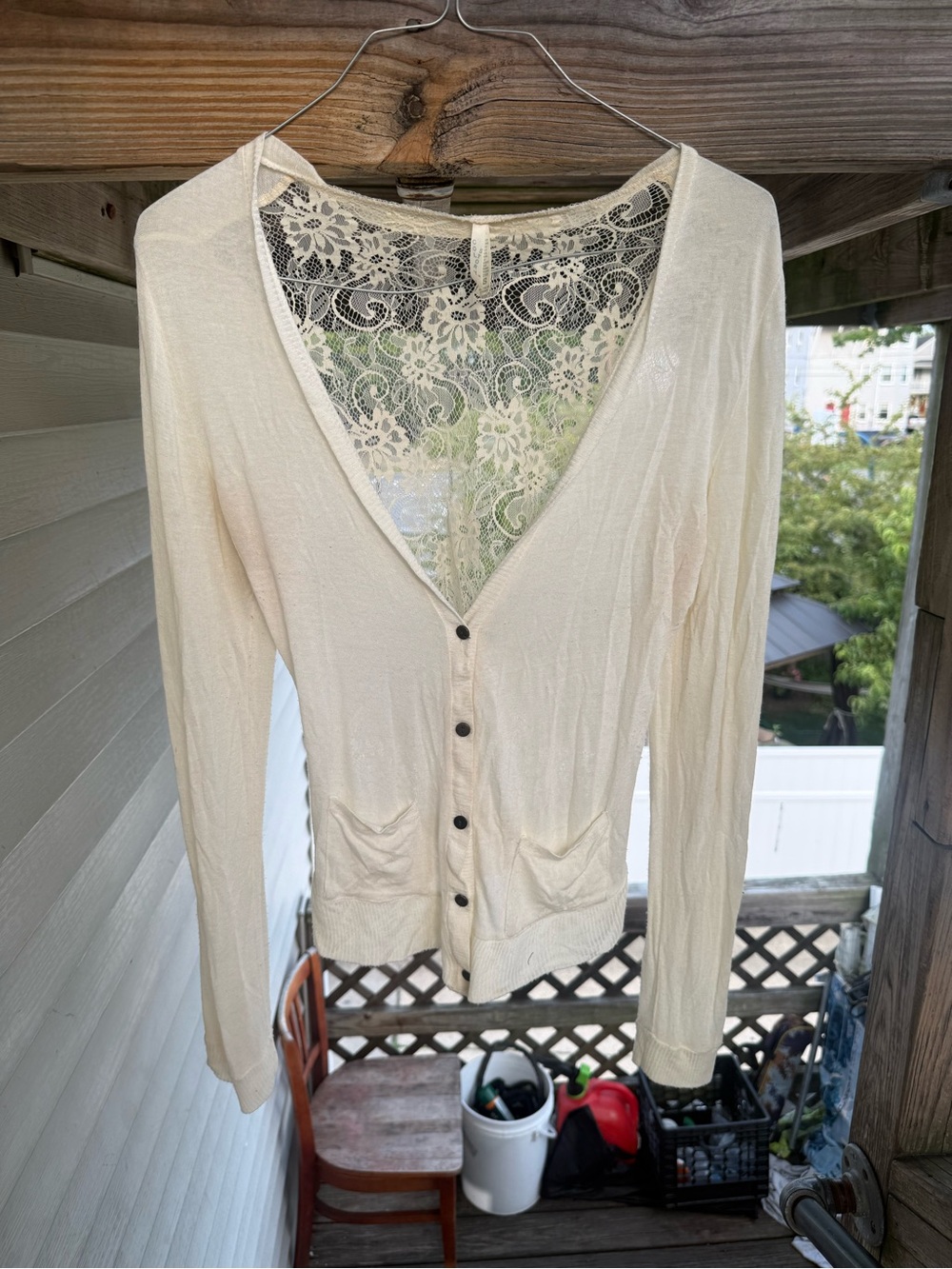 Color Story Cream Lace-Back Button Down Cardigan
